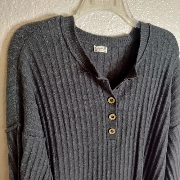 Free People Around The Clock Pullover Ribbed Sweater Grey Sz Xs - Picture 3 of 10